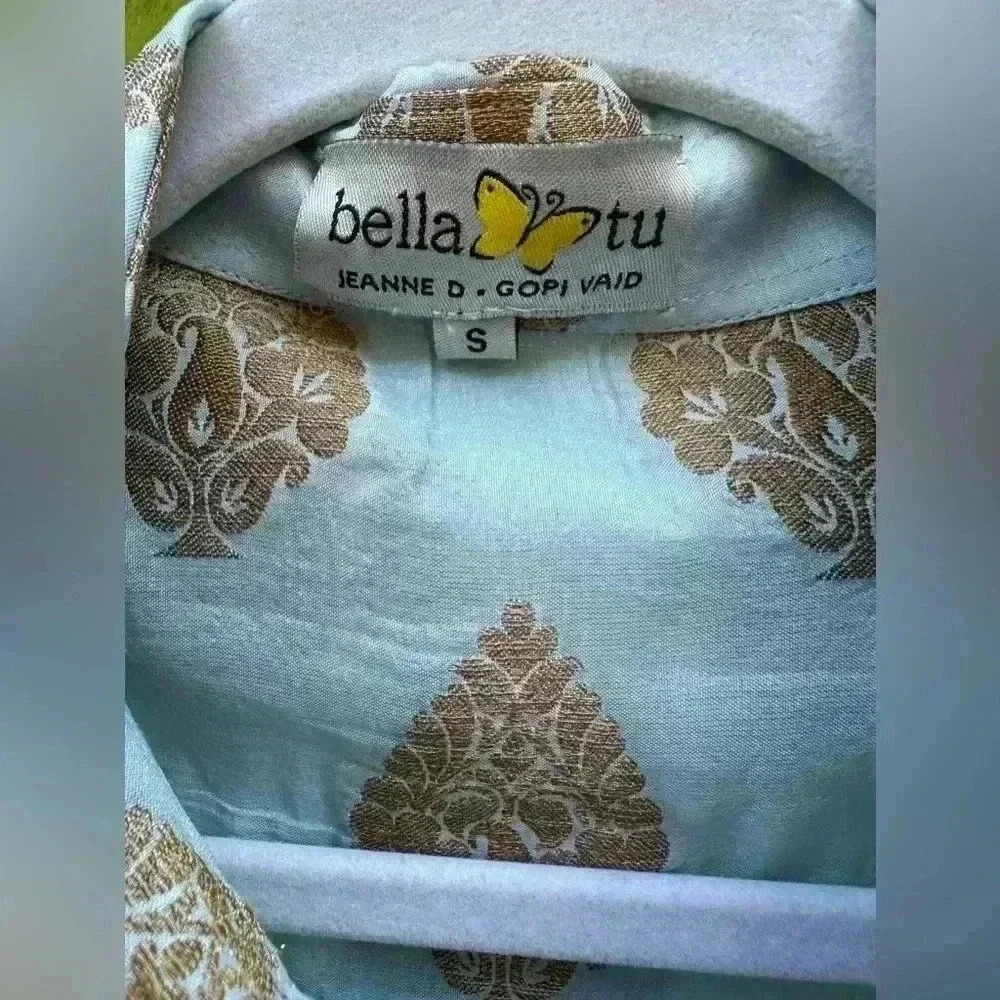 Bella Tu popover tunic Blue gold Small classy contemporary casual artsy - Picture 5 of 13
